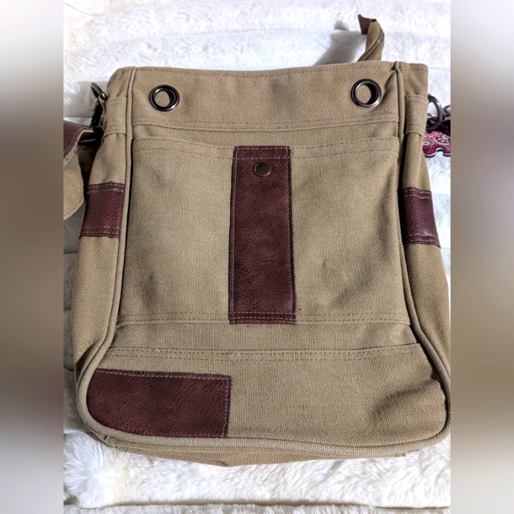 Tan and Brown Crossbody Canvas Bag